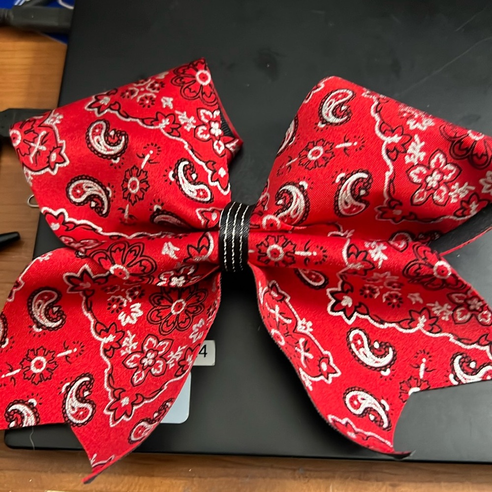 Bandana print cheer bow.